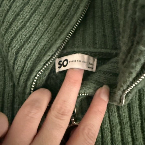 SO Olive and White Striped Women's Turtleneck Sweater - Picture 2 of 2